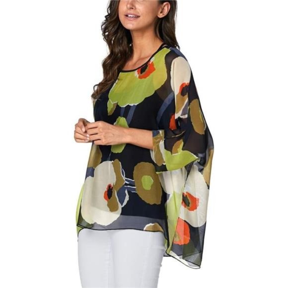 Plus Size Floral Chiffon Tunics Blouses for Women Batwing Summer Boho Shirts - Picture 6 of 8